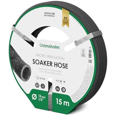Grimsholm Green Grimsholm Manguera de Remojo para Riego de Hileras de Setos y Plantas, 15 m, Ahorro de Agua hasta 70% Grimsholm Green Grimsholm Manguera de Remojo para Riego de Hileras de Setos y Plantas, 15 m, Ahorro de Agua hasta 70%