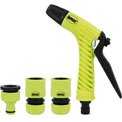 Amig Kit de Riego 4 Componentes 1 Pistola de Riego con Caudal Regulable, 1 Adaptador con Reductor y 2 Empalmes Rápidos de 1/2" y 3/4" con Función Stop Plástico ABS Verde Pistacho y Negro Amig Kit de Riego 4 Componentes 1 Pistola de Riego con Caudal Regulable, 1 Adaptador con Reductor y 2 Empalmes Rápidos de 1/2" y 3/4" con Función Stop Plástico ABS Verde Pistacho y Negro