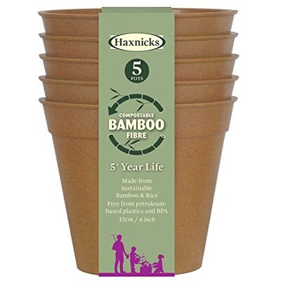 Haxnicks Macetas de Fibra de bambú sostenibles para Interiores y Exteriores, 6 Pulgadas de diámetro, Paquete de 5, Terracota Haxnicks Macetas de Fibra de bambú sostenibles para Interiores y Exteriores, 6 Pulgadas de diámetro, Paquete de 5, Terracota