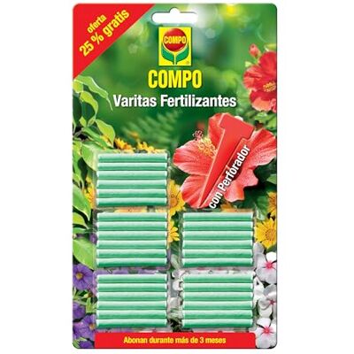 Compo Varitas fertilizantes para plantas de interior y exterior, Larga duración de hasta 3 meses, 30 unidades Compo Varitas fertilizantes para plantas de interior y exterior, Larga duración de hasta 3 meses, 30 unidades
