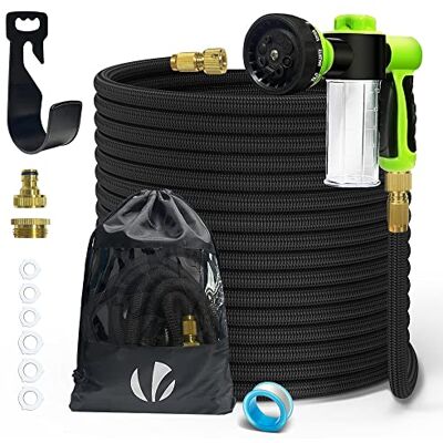 VOUNOT ® Manguera Extensible 30m, Manguera Flexible Jardín con Pistola Rociadora de 8 Funciones y Dispensador de Jabón, Conectores de Latón de 1/2 y 3/4 Pulgadas Bolsa de Almacenamiento, Negro VOUNOT ® Manguera Extensible 30m, Manguera Flexible Jardín con Pistola Rociadora de 8 Funciones y Dispensador de Jabón, Conectores de Latón de 1/2 y 3/4 Pulgadas Bolsa de Almacenamiento, Negro