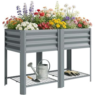Outsunny Huerto Urbano Elevado con Forro 120x55x80 cm Gris Plateado Outsunny Huerto Urbano Elevado con Forro 120x55x80 cm Gris Plateado