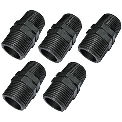 AERZETIX Juego de 5 Pezón igual con racor roscado en plástico doble rosca macho/macho 3/4"x3/4" PN 10 bares racores de compresión conexión para atornillar AERZETIX Juego de 5 Pezón igual con racor roscado en plástico doble rosca macho/macho 3/4"x3/4" PN 10 bares racores de compresión conexión para atornillar