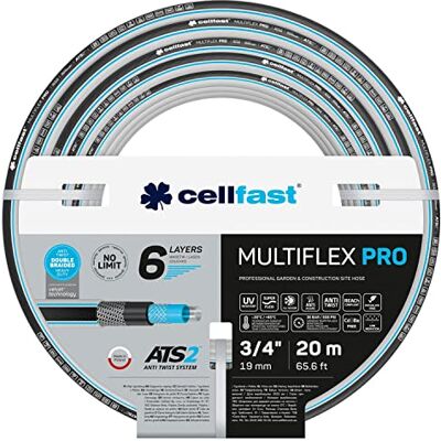 Cellfast MULTIFLEX ATSV Manguera de Riego de Jardín 6 Capas Doble Tejido Cruzado y Tricot ATS2 Resistente a los Rayos UV Antialgas 35 Bar (3/4" 20 m) Cellfast MULTIFLEX ATSV Manguera de Riego de Jardín 6 Capas Doble Tejido Cruzado y Tricot ATS2 Resistente a los Rayos UV Antialgas 35 Bar (3/4" 20 m)