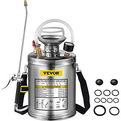 VEVOR Pulverizador a presión de 4 l, pulverizador ultrasónico para estanques de jardín, Acero Inoxidable, con válvula, manómetro y caudal, Adecuado para Limpieza de vehículos, hogar, jardín, Limpieza VEVOR Pulverizador a presión de 4 l, pulverizador ultrasónico para estanques de jardín, Acero Inoxidable, con válvula, manómetro y caudal, Adecuado para Limpieza de vehículos, hogar, jardín, Limpieza