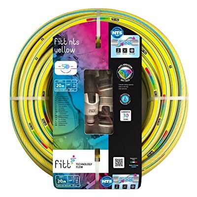 FITT NTS YELLOW 5/8" (15mm) 20m Manguera para Riego de Jardín, Robusta para Uso Intensivo con Lanza con flujo regulable y Racores FITT NTS YELLOW 5/8" (15mm) 20m Manguera para Riego de Jardín, Robusta para Uso Intensivo con Lanza con flujo regulable y Racores