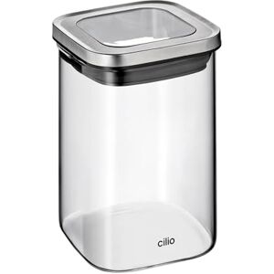 Cilio Cubo Tarro hermético para harina, azúcar y alimentos secos, vidrio de borosilicato, acero inoxidable, altura: 14,5 cm, 1 litro Cilio Cubo Tarro hermético para harina, azúcar y alimentos secos, vidrio de borosilicato, acero inoxidable, altura: 14,5 cm, 1 litro