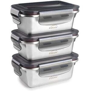 LACOR Set 3 Recipientes Mini para Alimentos Ecoinox, Acero Inoxidable 18/10, 260 ml, Apto para Microondas, Horno, Congelador y Lavavajillas, Hermético, 4 Cierres de Clip, BPA Free LACOR Set 3 Recipientes Mini para Alimentos Ecoinox, Acero Inoxidable 18/10, 260 ml, Apto para Microondas, Horno, Congelador y Lavavajillas, Hermético, 4 Cierres de Clip, BPA Free