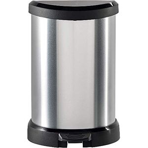 Curver Cubo de basura con pedal, tapa de cierre suave automático y apertura higiénica sin contacto, acabado metálico moderno para uso en cocina u oficina, 28.2 x 25 x 43 cm, 20L, plateado Curver Cubo de basura con pedal, tapa de cierre suave automático y apertura higiénica sin contacto, acabado metálico moderno para uso en cocina u oficina, 28.2 x 25 x 43 cm, 20L, plateado