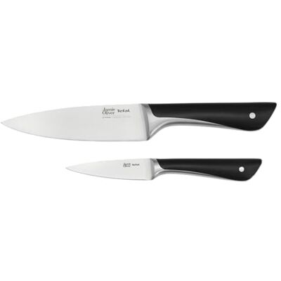 Tefal Jamie Oliver Juego de 2 Cuchillos: Chef 15 cm y Pelador 9 cm Acero Inoxidable Alemán, Endurecidos con Hielo -120°C, Corte Preciso, Mango Robusto, Diseño Equilibrado y Duradero Tefal Jamie Oliver Juego de 2 Cuchillos: Chef 15 cm y Pelador 9 cm Acero Inoxidable Alemán, Endurecidos con Hielo -120°C, Corte Preciso, Mango Robusto, Diseño Equilibrado y Duradero