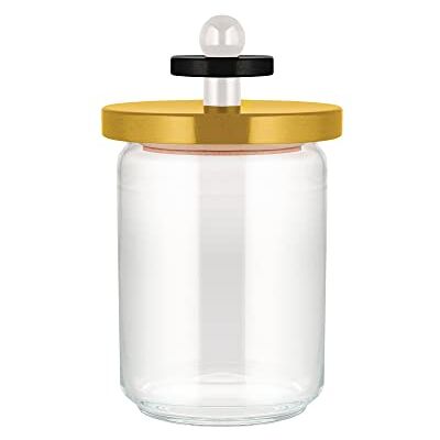 Alessi Mr. Sottsass, Suppose Diseño Tarro Hermético de Vidrio con Tapa de Madera de Haya, Amarillo, Negro y Blanco Alessi Mr. Sottsass, Suppose Diseño Tarro Hermético de Vidrio con Tapa de Madera de Haya, Amarillo, Negro y Blanco