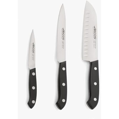 Arcos Serie Bolonia Set de Cuchillos de Cocina 3 piezas (Mondador + Cocina + Santoku) Hoja de Acero Inoxidable NITRUM Mango de Polioximetileno (POM) Color Negro Arcos Serie Bolonia Set de Cuchillos de Cocina 3 piezas (Mondador + Cocina + Santoku) Hoja de Acero Inoxidable NITRUM Mango de Polioximetileno (POM) Color Negro