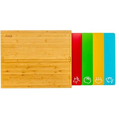 Set de tablas de cortar de bambú AXER - Tapetes de silicona coloridos - Aptos para lavavajillas Set de tablas de cortar de bambú AXER - Tapetes de silicona coloridos - Aptos para lavavajillas