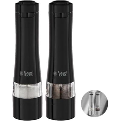 Russell Hobbs Molinillos de Pimienta y Sal Black Molinillo Eléctrico, Sistema de Molido Cerámico, Grosor de Molienda Graduable, Se Ilumina al Moler, Acero Inoxidable, Negro Russell Hobbs Molinillos de Pimienta y Sal Black Molinillo Eléctrico, Sistema de Molido Cerámico, Grosor de Molienda Graduable, Se Ilumina al Moler, Acero Inoxidable, Negro