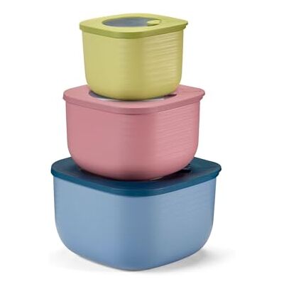 Guzzini Kitchen Active Design, STORE&MORE BIO Juego de 3 recipientes herméticos altos para nevera/congelador/microondas Multicolor, 19,5 x 19,5 x 12,3 cm 750/1550/2800 cc 17072652 Guzzini Kitchen Active Design, STORE&MORE BIO Juego de 3 recipientes herméticos altos para nevera/congelador/microondas Multicolor, 19,5 x 19,5 x 12,3 cm 750/1550/2800 cc 17072652