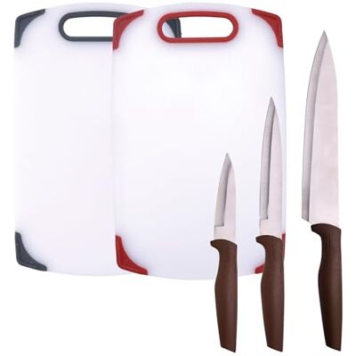 San Ignacio Juego de 3 cuchillos de cocina en acero inoxidable + set de 2 tablas de corte San Ignacio Juego de 3 cuchillos de cocina en acero inoxidable + set de 2 tablas de corte