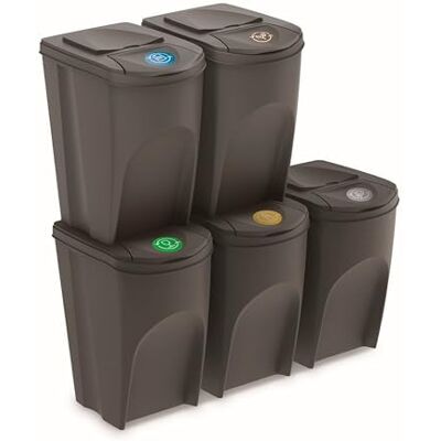 Prosperplast Set de 5 Cubos de Basura KEDEN SORTIBOX Papelera Reciclaje, Gris, Volumen 5x35L Prosperplast Set de 5 Cubos de Basura KEDEN SORTIBOX Papelera Reciclaje, Gris, Volumen 5x35L