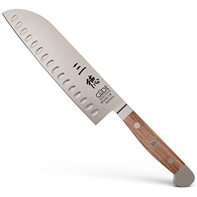 Güde Solingen Cuchillo Santoku alveolado forjado, 18 cm, madera de nogal, ALPHA-WALNUT doble virola, Hecho a mano en Alemania Güde Solingen Cuchillo Santoku alveolado forjado, 18 cm, madera de nogal, ALPHA-WALNUT doble virola, Hecho a mano en Alemania