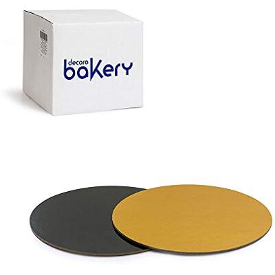 Decora , Paquete de 50 platos para tarta de 20 x 3 cm de diámetro, color dorado y negro, de cartón, revestidos con película impermeable, ideal para presentar y servir dulces Decora , Paquete de 50 platos para tarta de 20 x 3 cm de diámetro, color dorado y negro, de cartón, revestidos con película impermeable, ideal para presentar y servir dulces