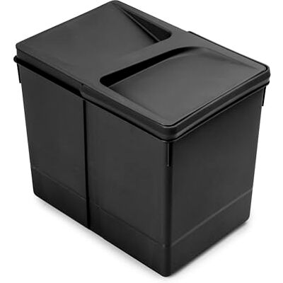 EMUCA Contenedor para cajón de cocina, Cubos de reciclaje para base tecortable, H 266 mm (1 x 15 L), Plástico negro EMUCA Contenedor para cajón de cocina, Cubos de reciclaje para base tecortable, H 266 mm (1 x 15 L), Plástico negro