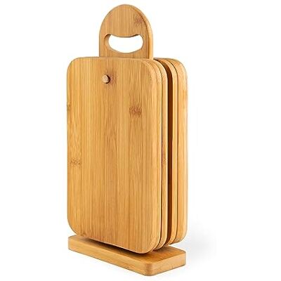 Excelsa Eco Living Juego de 6 tablas de cortar de cocina con soporte, bambú, tablas de cortar 23x15 Excelsa Eco Living Juego de 6 tablas de cortar de cocina con soporte, bambú, tablas de cortar 23x15