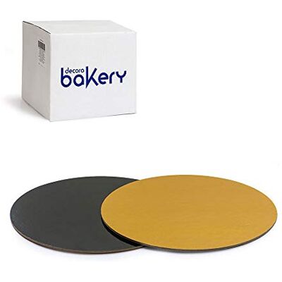 Decora , Lote de 50 platos de tarta de 26 x 3 mm de diámetro, color dorado y negro, de cartón, revestidos con película impermeable, ideal para presentar y servir dulces Decora , Lote de 50 platos de tarta de 26 x 3 mm de diámetro, color dorado y negro, de cartón, revestidos con película impermeable, ideal para presentar y servir dulces