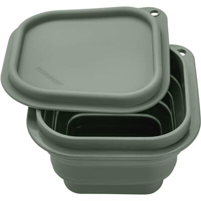 Fackelmann Caja de aperitivos plegable redonda – ahorra espacio, resistente al calor, recipiente para alimentos de viaje, 12,5 x 12,5 x 8 cm, color verde ahumado Fackelmann Caja de aperitivos plegable redonda – ahorra espacio, resistente al calor, recipiente para alimentos de viaje, 12,5 x 12,5 x 8 cm, color verde ahumado