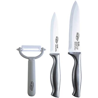 San Ignacio Set 3pcs: 2 cuchillos + pelador, en acero inoxidable + cerámica, colección Cronos San Ignacio Set 3pcs: 2 cuchillos + pelador, en acero inoxidable + cerámica, colección Cronos