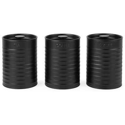 Russell Hobbs Ribbed Juego de botes de 3 piezas juego de 3 recipientes de almacenamiento de cocina para té, café y azúcar, acero duradero, fácil de limpiar, negro Russell Hobbs Ribbed Juego de botes de 3 piezas juego de 3 recipientes de almacenamiento de cocina para té, café y azúcar, acero duradero, fácil de limpiar, negro