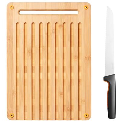 Fiskars Tabla de cortar y cuchillo para pan de bambú, Functional Form, Bambú/acero inoxidable japonés/plástico, Fiskars Tabla de cortar y cuchillo para pan de bambú, Functional Form, Bambú/acero inoxidable japonés/plástico,