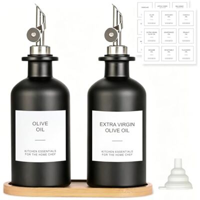 VINATO 2 Piezas 500ml Botella Aceite de Cristal, Con Embudo*1, Etiquetas*18, Soporte de Bambú *1, Aceitera y Vinagrera Botella Aceite Rellenable Para Cocina Y Bar VINATO 2 Piezas 500ml Botella Aceite de Cristal, Con Embudo*1, Etiquetas*18, Soporte de Bambú *1, Aceitera y Vinagrera Botella Aceite Rellenable Para Cocina Y Bar