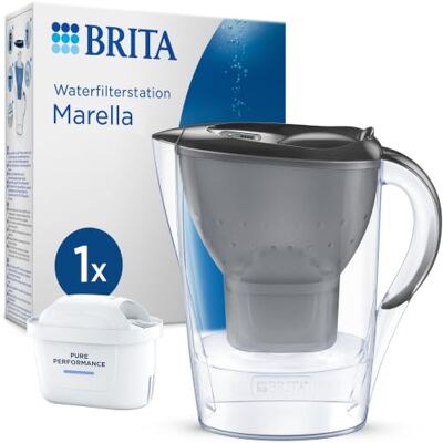 Brita Jarra filtrante Marella Graphite (2,4l) incl 1 cartucho filtro agua grifo MAXTRA PRO All-in-1 reduce PFAS,piedra caliza, cloro, algunas impurezas y metales indicador temporal, ecoembalaje Brita Jarra filtrante Marella Graphite (2,4l) incl 1 cartucho filtro agua grifo MAXTRA PRO All-in-1 reduce PFAS,piedra caliza, cloro, algunas impurezas y metales indicador temporal, ecoembalaje