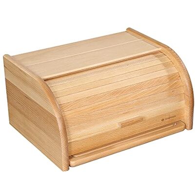 Zassenhaus Panera con tapa y tabla de cortar, madera de haya, 40 x 30 x 20 cm Zassenhaus Panera con tapa y tabla de cortar, madera de haya, 40 x 30 x 20 cm