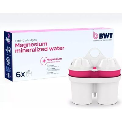 BWT filtro agua con MAGNESIO – Pack 6 Compatible con jarra filtradora de agua Filtro jarra Purificador doméstico Reduce cal, cloro y metales Hasta dureza de 14,9 °dH BWT filtro agua con MAGNESIO – Pack 6 Compatible con jarra filtradora de agua Filtro jarra Purificador doméstico Reduce cal, cloro y metales Hasta dureza de 14,9 °dH