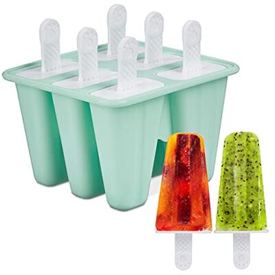 Relaxdays Moldes Helados Silicona, Molde 6 Polos Caseros con Palo, 80 ml, Politos de Hielo para Niños, Turquesa/Blanco Relaxdays Moldes Helados Silicona, Molde 6 Polos Caseros con Palo, 80 ml, Politos de Hielo para Niños, Turquesa/Blanco