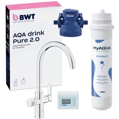 BWT AQA drink Pure 2.0 Soft Mezclador de cocina cromado con caño C extraíble, Pulverizador de enjuague rotativo Protección fiable contra la cal BWT AQA drink Pure 2.0 Soft Mezclador de cocina cromado con caño C extraíble, Pulverizador de enjuague rotativo Protección fiable contra la cal