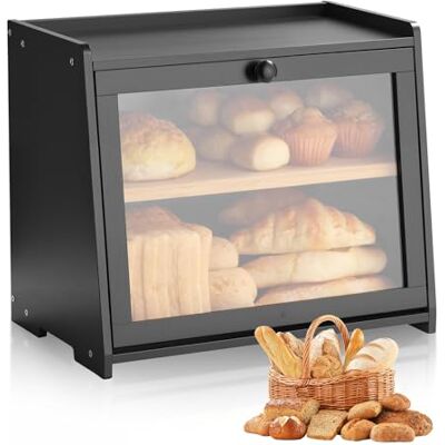 VEVOR Panera de Doble Capa para Encimera de Cocina, Contenedor de Pan de Bambú de Gran Capacidad, con Panel de Puerta Acrílico Ondulado, Color Negro, Forma Trapezoide, 400 x 250 x 335 mm, Negro VEVOR Panera de Doble Capa para Encimera de Cocina, Contenedor de Pan de Bambú de Gran Capacidad, con Panel de Puerta Acrílico Ondulado, Color Negro, Forma Trapezoide, 400 x 250 x 335 mm, Negro