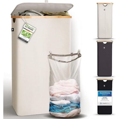 Cesta de ropa Hennez de bambú - Plegable, 100L, Gris - Cesta de ropa Cesta de ropa Hennez de bambú - Plegable, 100L, Gris - Cesta de ropa
