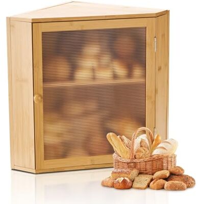 VEVOR Panera de Esquina de Doble Capa para Encimera de Cocina, Panera de Madera Rústica para Pan Casero, Contenedor de Almacenamiento con Puerta Acrílica Ondulada, Natural, 320 x 320 x 425 mm VEVOR Panera de Esquina de Doble Capa para Encimera de Cocina, Panera de Madera Rústica para Pan Casero, Contenedor de Almacenamiento con Puerta Acrílica Ondulada, Natural, 320 x 320 x 425 mm