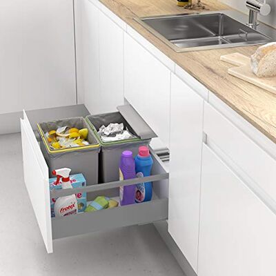 Menage Confort Cubos de Basura y Reciclaje con Tapa automática para cajón de Cocina 16L + 16L Menage Confort Cubos de Basura y Reciclaje con Tapa automática para cajón de Cocina 16L + 16L