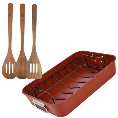 San Ignacio Juego de 3 utensilios de cocina de madera + Bandeja para asado 40x28cm en acero AGROS San Ignacio Juego de 3 utensilios de cocina de madera + Bandeja para asado 40x28cm en acero AGROS