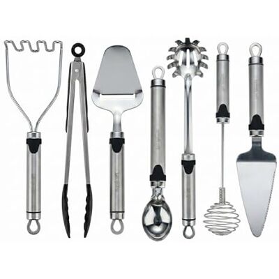 San Ignacio EXPERT Set de 7 Utensilios de cocina en Acero inoxidable -Prensapatatas, Pinzas, Batidor, Servidores y Pala EXPERT San Ignacio EXPERT Set de 7 Utensilios de cocina en Acero inoxidable -Prensapatatas, Pinzas, Batidor, Servidores y Pala EXPERT