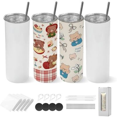 VEVOR Vasos de Sublimación 4 Piezas, Botellas de Agua Delgados y Rectos de 591 ml de Acero Inoxidable, Apto para Uso Alimentario con Tapas y Pajitas para Manualidades, Personalización de Bricolaje VEVOR Vasos de Sublimación 4 Piezas, Botellas de Agua Delgados y Rectos de 591 ml de Acero Inoxidable, Apto para Uso Alimentario con Tapas y Pajitas para Manualidades, Personalización de Bricolaje