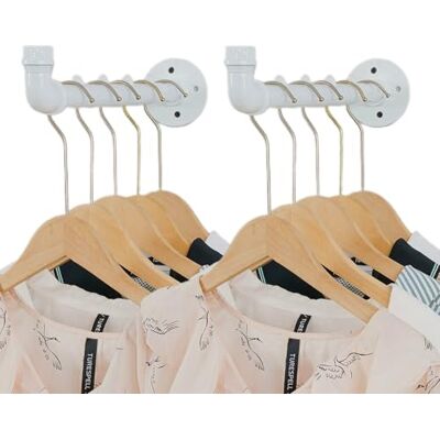 Homeyeeng Industrial Wall Pipe Clothing Racks Heavy Duty Metal Clothes Hanger with Hook, Wall-Mounted Garment Holder Racks,Wall Clothing Bar/Coat Hanging Rail/Hanging Rod for Closet Storage, 2 Pack, White Homeyeeng Industrial Wall Pipe Clothing Racks Heavy Duty Metal Clothes Hanger with Hook, Wall-Mounted Garment Holder Racks,Wall Clothing Bar/Coat Hanging Rail/Hanging Rod for Closet Storage, 2 Pack, White