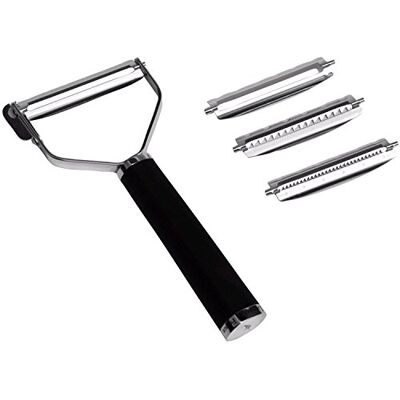 KAI Michel Bras pelador universal con 4 cuchillas 2x filo liso / 2x filo juliana pelador en T de acero inoxidable con cuchilla de 5,7 cm / mango de 10 cm pelador de verduras, frutas y espárragos KAI Michel Bras pelador universal con 4 cuchillas 2x filo liso / 2x filo juliana pelador en T de acero inoxidable con cuchilla de 5,7 cm / mango de 10 cm pelador de verduras, frutas y espárragos