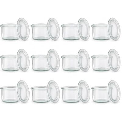 APS Weck vidrio con tapa, juego de 12, 9 cm Ø, H: 6 cm, forma de caída de 200 ml, un conjunto de 12 vasos + 12 cubierta APS Weck vidrio con tapa, juego de 12, 9 cm Ø, H: 6 cm, forma de caída de 200 ml, un conjunto de 12 vasos + 12 cubierta