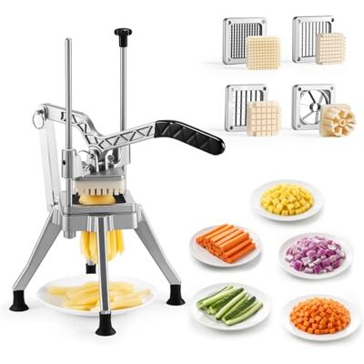 VEVOR Cortador de Patatas Fritas con 4 Cuchillas de Repuesto 1,3 cm, 0,9 cm, 0,6 cm y Descorazonador de 6 Cuñas, Cortadora de Verduras Soporte Estable en 4 Esquinas para Restaurantes, Cocinas VEVOR Cortador de Patatas Fritas con 4 Cuchillas de Repuesto 1,3 cm, 0,9 cm, 0,6 cm y Descorazonador de 6 Cuñas, Cortadora de Verduras Soporte Estable en 4 Esquinas para Restaurantes, Cocinas
