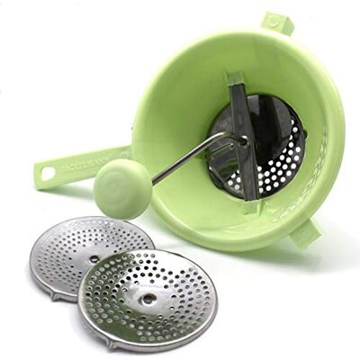 Fackelmann Pasapures Manual Chino Pequeño con tres discos en acero inoxidable de ralladura gruesa a más fina, color verde e inox., 1ud. Fackelmann Pasapures Manual Chino Pequeño con tres discos en acero inoxidable de ralladura gruesa a más fina, color verde e inox., 1ud.