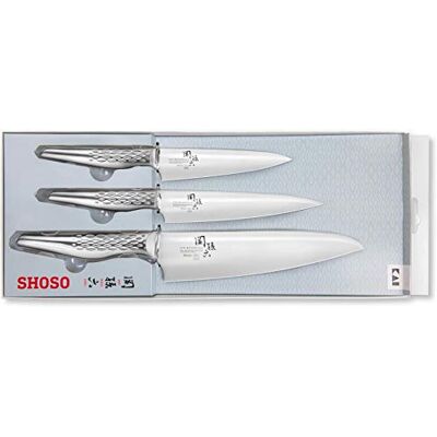 KAI Seki Magoroku Shoso Juego de cuchillos 3 piezas Cuchillo multiusos de 12 cm, Cuchillo multiusos de 15 cm, Cuchillo de chef de 18 cm Acero 5CR15MoV 56 (±1) HRC Mango de acero inoxidable 18-8 KAI Seki Magoroku Shoso Juego de cuchillos 3 piezas Cuchillo multiusos de 12 cm, Cuchillo multiusos de 15 cm, Cuchillo de chef de 18 cm Acero 5CR15MoV 56 (±1) HRC Mango de acero inoxidable 18-8