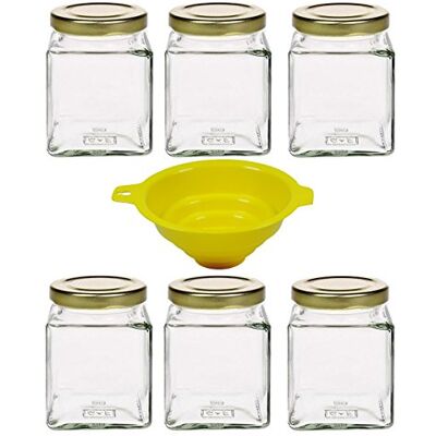 mikken 6 tarros de vidrio para mermelada de 210 ml con tapa roscada (color dorado) 210 ml + embudo, juego de 6 tarros mikken 6 tarros de vidrio para mermelada de 210 ml con tapa roscada (color dorado) 210 ml + embudo, juego de 6 tarros